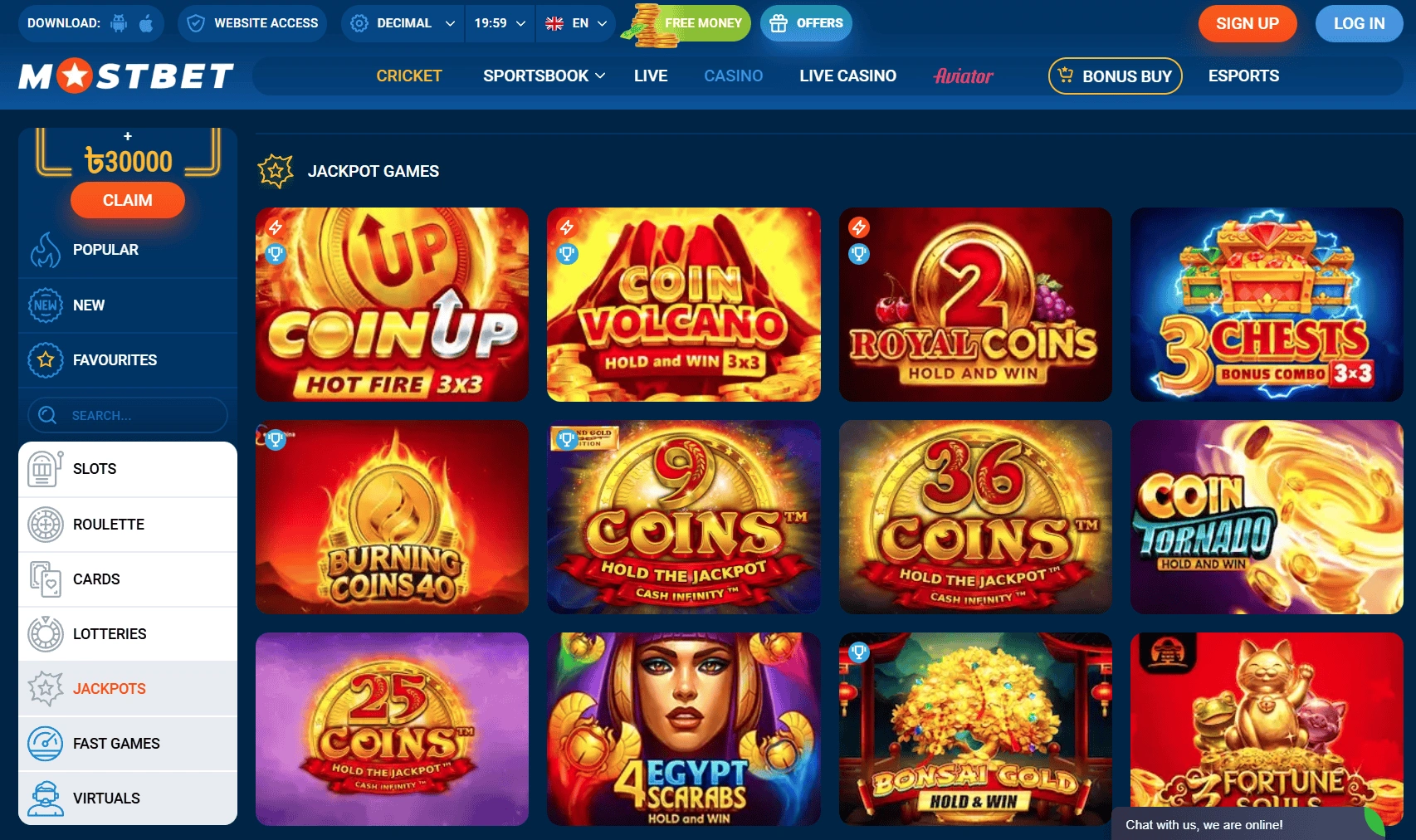 Jackpot Games Available at Mostbet Online